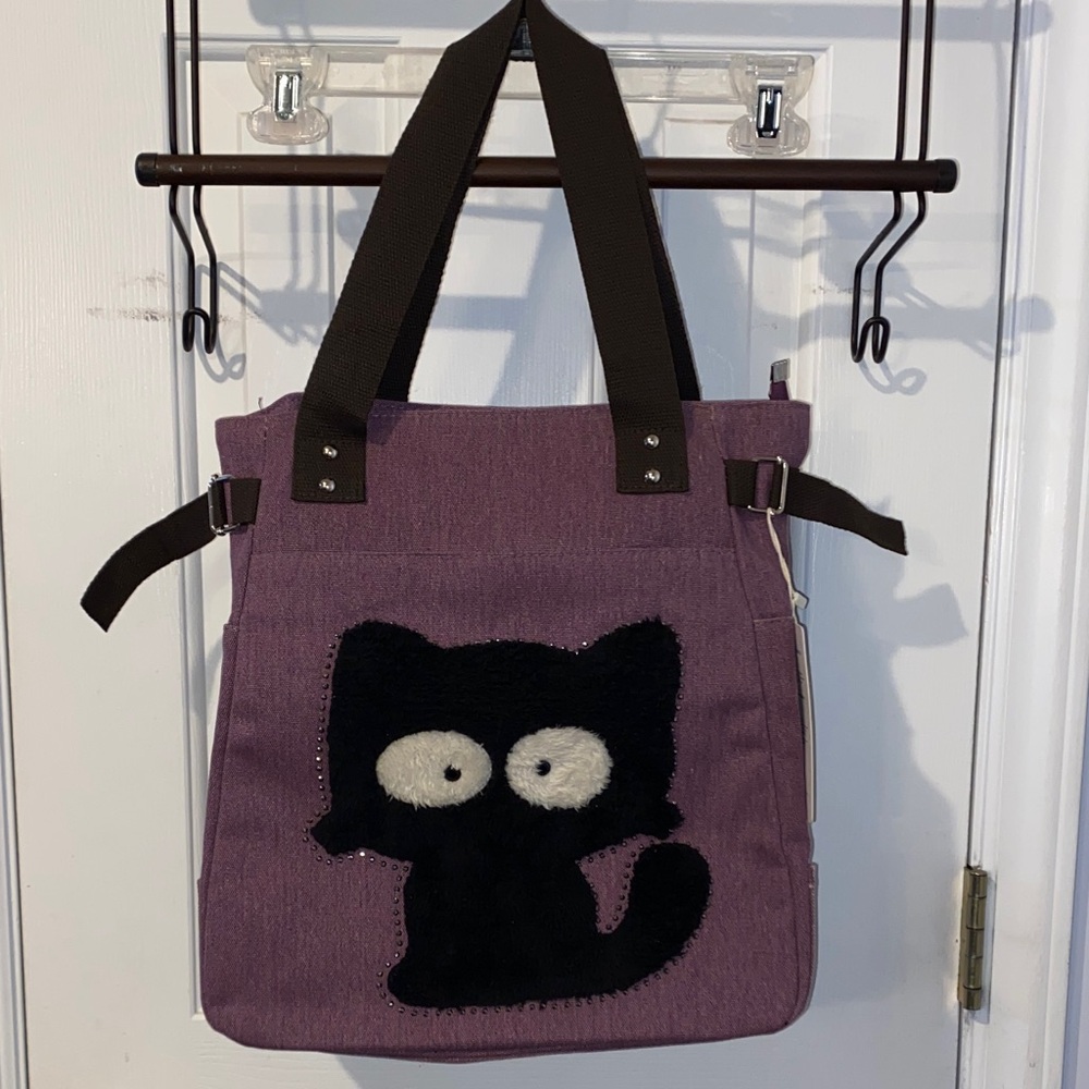Kaukko bag purse purple with black cat NWT
